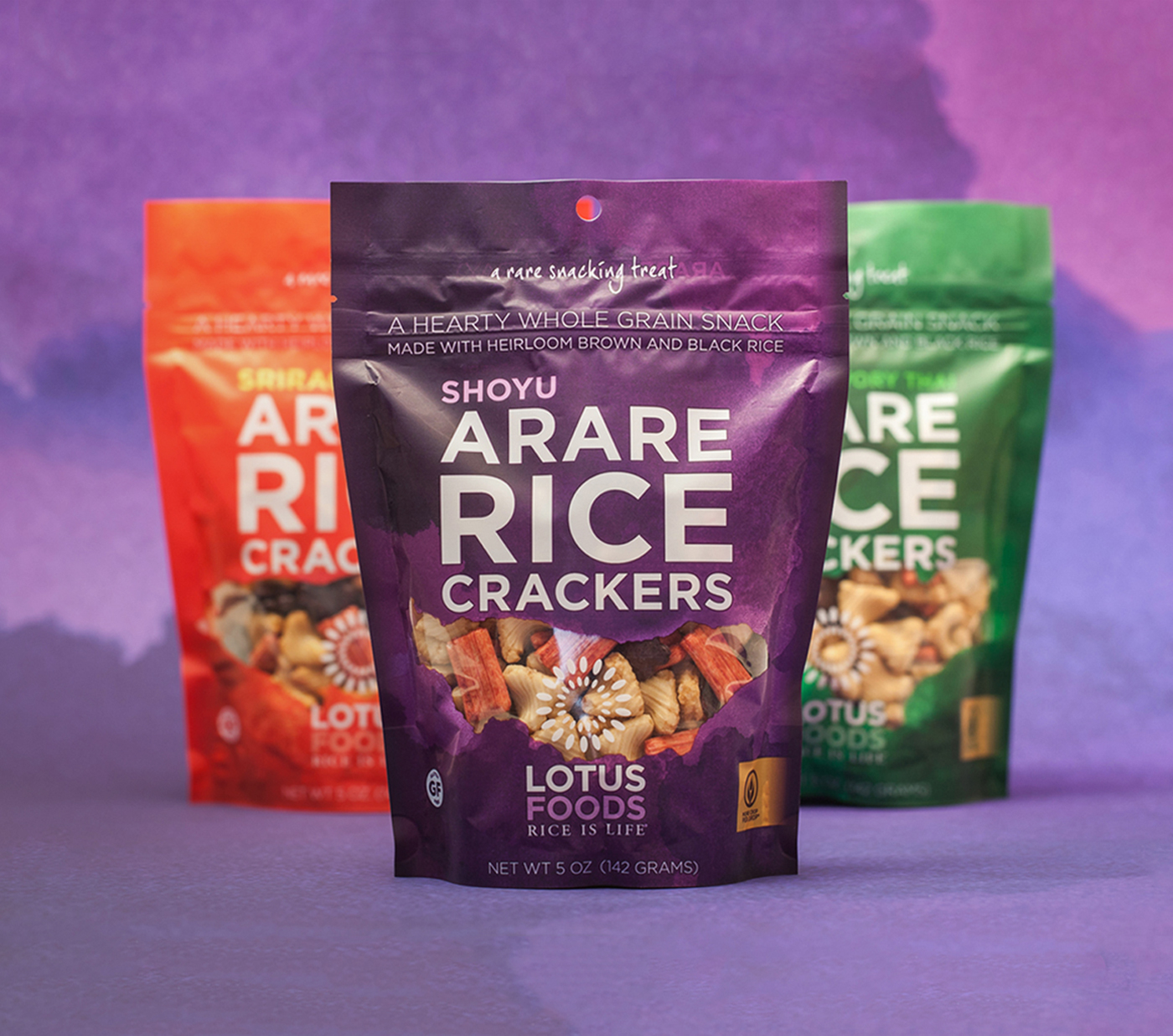 Lotus Foods Arare Rice Crackers Packaging